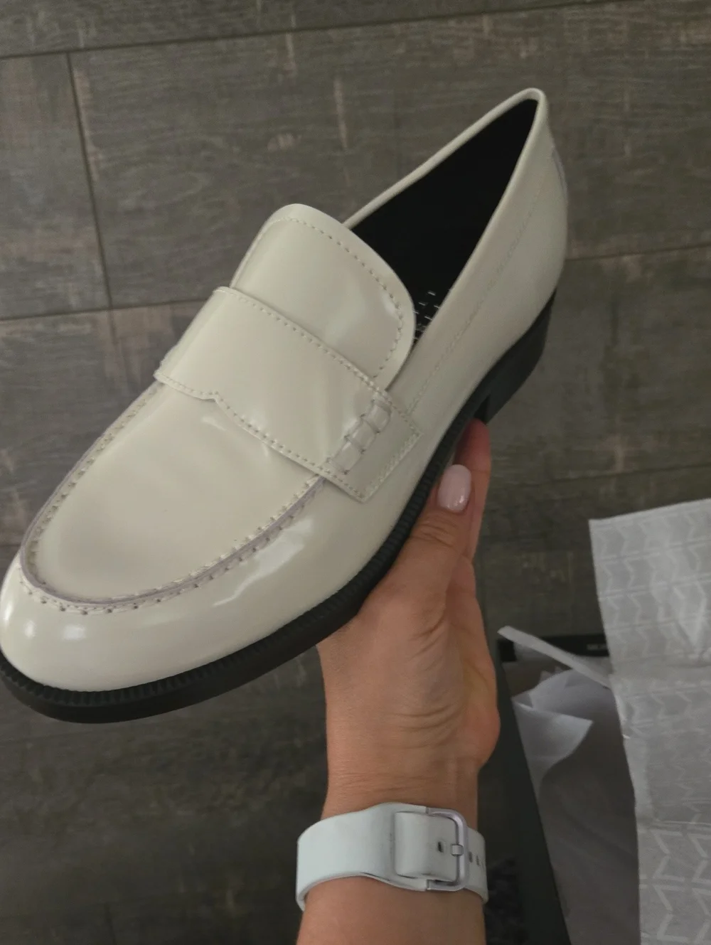 Marc Fisher Women's White Patent Penny Loafers